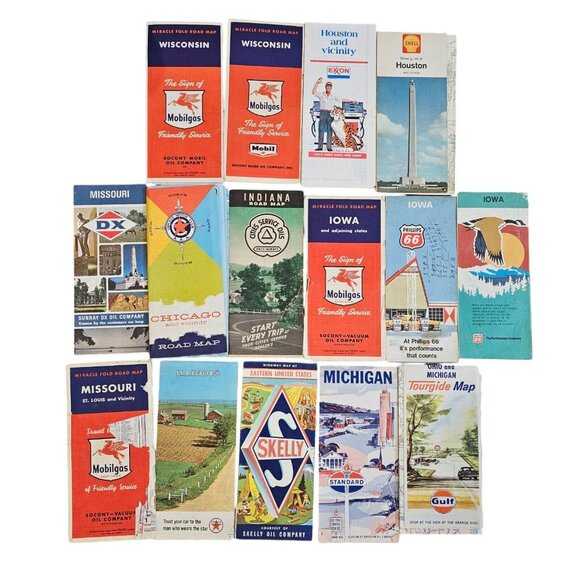 Vintage Other - Vintage 60s 70s Fold up Road maps USA Midwest Paper GPS Houston Upcycle Crafts